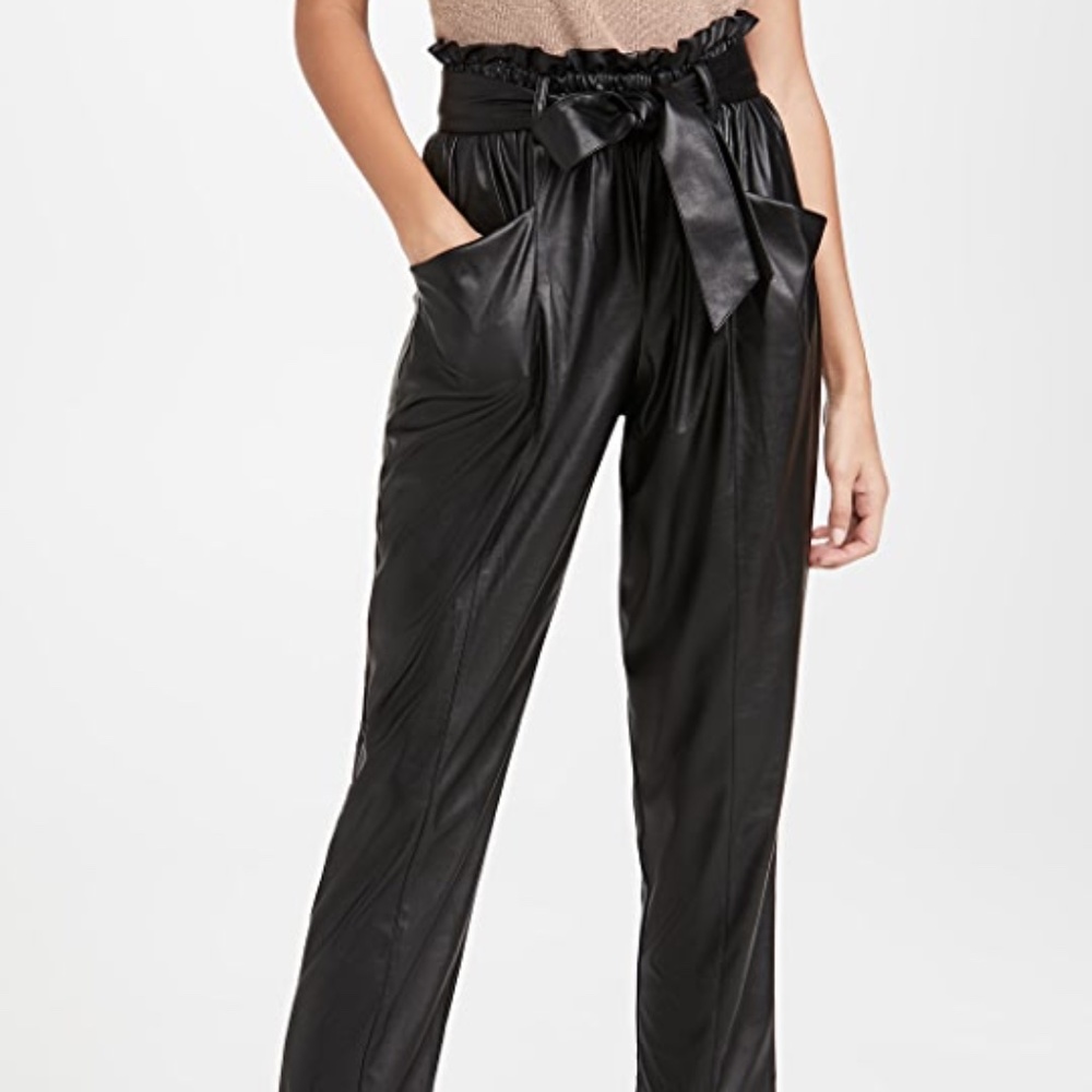 Ramy Brook Faux Leather Marty Pants Tie Belt Black Large NEW